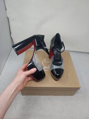 Christian Louboutin Black Movida MJ Strass Platform Heel Shoe